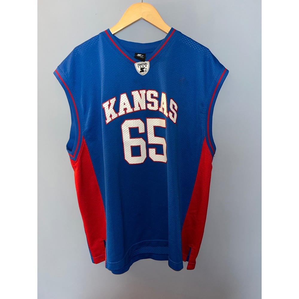 Vintage Starter Kansas Jayhawks Basketball Jersey 65 Sleeveless Blue Red 2XL